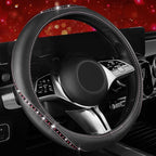 CAR PASS Bling Diamond Leather Steering Wheel Cover, Studded Crystal Rhinestones Universal Fit 14" 1/2-15" Crystal Glitter for Women Sparkle Girl Fit Suvs,Vans,Sedans,Cars,Trucks, Hot Pink Diamond