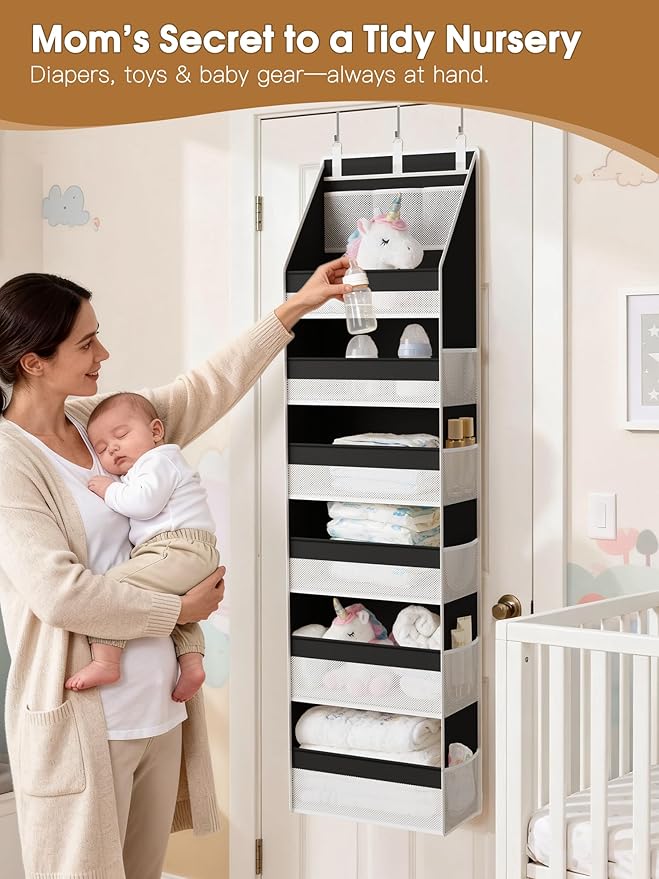 Criusia 2 Pack Over the Door Organizer, Heavy-Duty 6-Shelf Hanging Storage with 13 Mesh Pockets, 55lbs Capacity Behind the Do