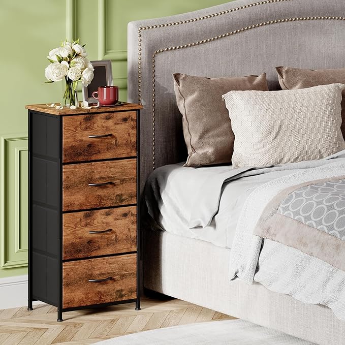 Somdot Dresser for Bedroom with 4 Drawers, Storage Organizer Chest of Drawers with Removable Fabric Bins for Closet Bedside L