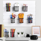 Colingmill 6 Set Slatwall Cups with Hook Black Metal Slatwall Organizer Accessories Slat Wall Basket Bin Pencil Mesh Wire Hol