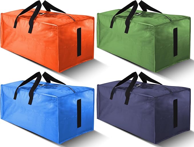 HOMESURE 4 Pack Large Strong Moving Bags with Zippers & Carrying Handles - Water-Resistant - Heavy Duty Storage Tote for Spac
