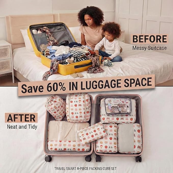 8 Set Packing Cubes for Travel with Clear Toiletry Bag, Durable Luggage Packing Organizers, Carry-On Accessories, TSA Approve