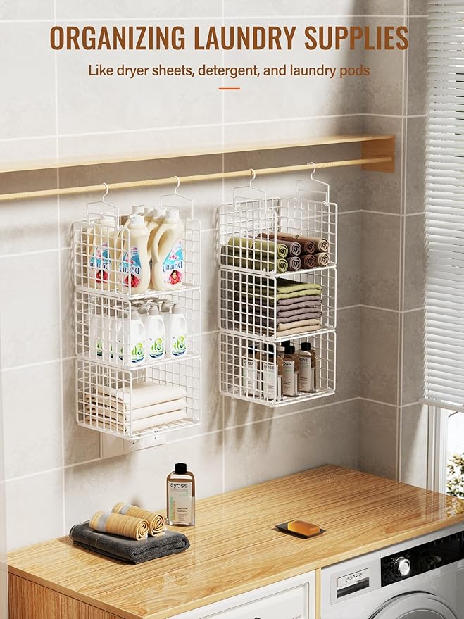 6 Tier Closet Hanging Organizer, Metal Closet Organizers and Storage with 4 Hanging Hooks 4 S-Hooks for Wardrobe Laundry Room