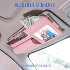Car Visor Organizer for Auto Interior Accessories - Sunvisor Organizers with Glasses Holder and Picture Frame, Cute Visor Accessories for Women, Car Essentials for Truck You Must Have - Pink