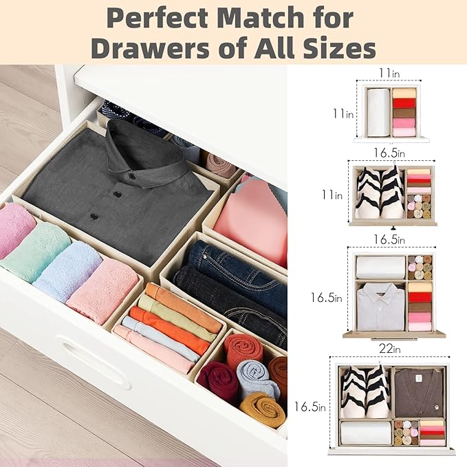 Criusia Drawer Organizer Clothes, 8 Pack Underwear Drawer Organizer, Foldable Cloth Storage Box Closet Organizers and Storage