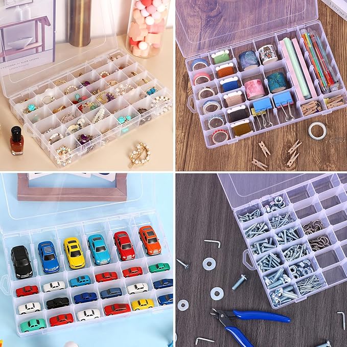 OUTUXED 8 Pack 36 Grids Clear Plastic Storage Boxes with Adjustable Dividers, Beads Storage Containers, Jewelry and DIY Craft