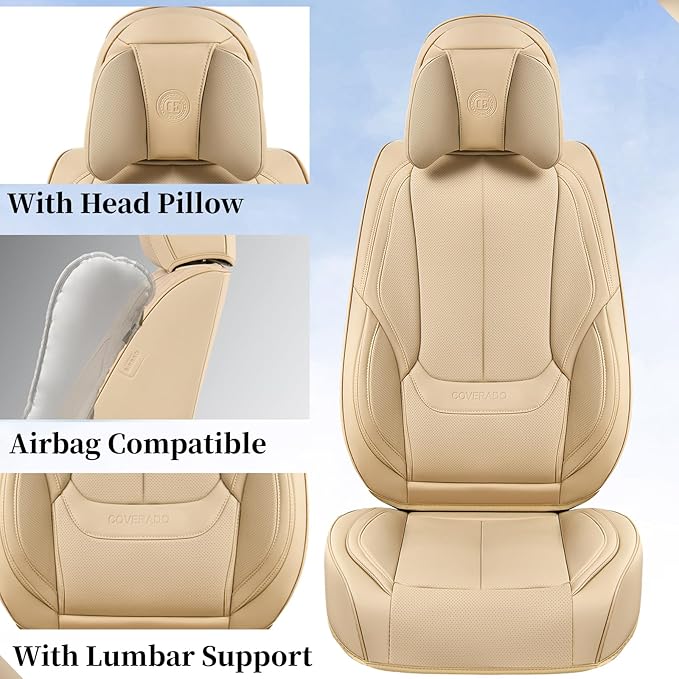 Coverado Universal Seat Covers Full Set, 5 Seats Universal Seat Covers for Cars, Waterproof NAPPA Leather Car Seat Covers wit
