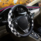 Evankin Lattice Leather Steering Wheel Cover, Black and White Checker Car Accessories, Non-Slip and Comfortable Unisex Univer