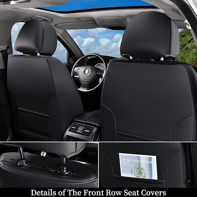 Coverado Front Seat Covers, 2 PCS Pink Seat Cover for Cars, Breathable Fabric& Faux Leather Seat Cover, Driver Seat Cushion, 