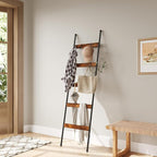 ELYKEN 2 Pack Blanket Ladder for Living Room, Farmhouse 5-Tier Quilt Holder with 4 Removable Hooks for Bathroom, Wood Towel R