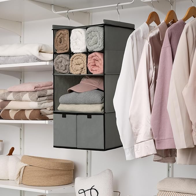GRANNY SAYS Hanging Closet Organizer with Drawers, 4 Shelf Dividers Closet Hanging Organizer, Foldable Hanging Shelves for Wa