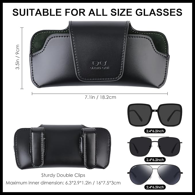 Car Sunglasses Holder for Car Visor Vegan Leather Auto Eyeglass Case with Clip Automotive Interior Visor Accessories