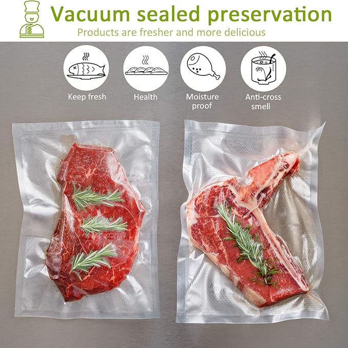 POTANE 6 Pack 11"x20'(3Rolls) and 8"x20' (3Rolls)Thickened Vacuum Sealer Bags , Smell-Proof, Puncture Prevention, Heavy duty 