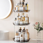Delamu 3 Tier Rotating Makeup Organizer for Vanity, Skincare Organizer for Bathroom Counter, Spinning Perfume Organizer Cosme