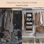 StorageWorks 5-Shelf Hanging Shelves for Closet, Foldable Hanging Closet Organizers with 2 Side Pockets, Portable Clothes Org