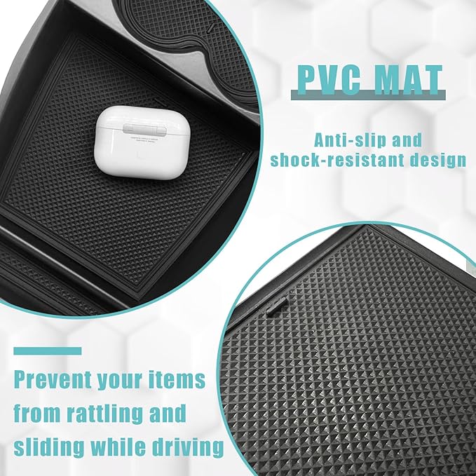 BestEvMod for Ioniq5 Lower Center Console Organizer Cup Holder Tray Storage Box Accessories with Rubber Black Trim Compatible with Hyundai Ioniq 5 2022-2024 Accessories (Lower Tray-Cup Holder Style)