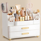 HBlife Makeup Organizer for Vanity with Brush Holder, Large Bathroom Countertop Cosmetic Organizer Skin Care Storage, Easy to