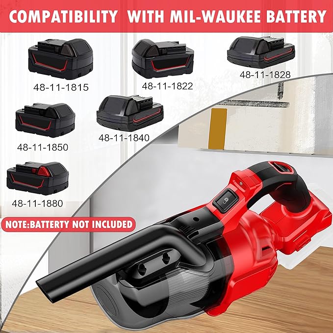 Cordless Vacuum Cleaner for Milwaukee M18 Battery, 5 in 1 Cordless Vacuum with 500W Brushless Motor Max 18000r/Min，50CFM 100A
