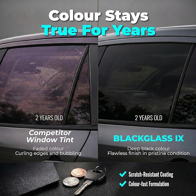 Car Window Tint BLACKGLASS IX® Professional Quality Film Tinting Roll for Car, Van & Vehicles (5% VLT, 20ft x 2ft, 2 Ply, Limo Black) Solar, Glare and Privacy with Installation Instructions