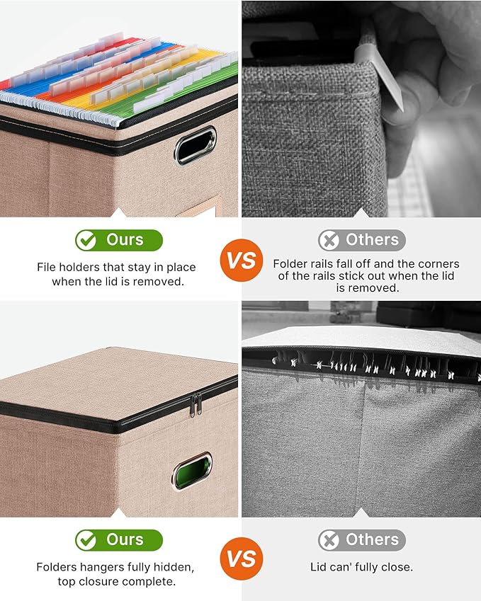Oterri File Organizer Boxes with Lids, File Box with Mesh Pockets, Document Organizer Box for Letter Size Folders, Zippers Im