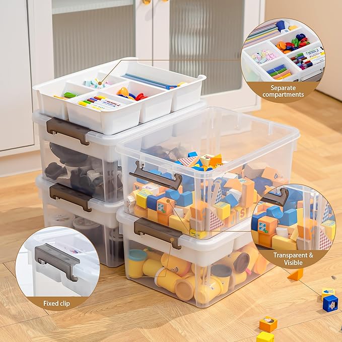 Citylife 17 QT Plastic Storage Box with Removable Tray Craft Organizers and Storage Clear Storage Container for Organizing Be