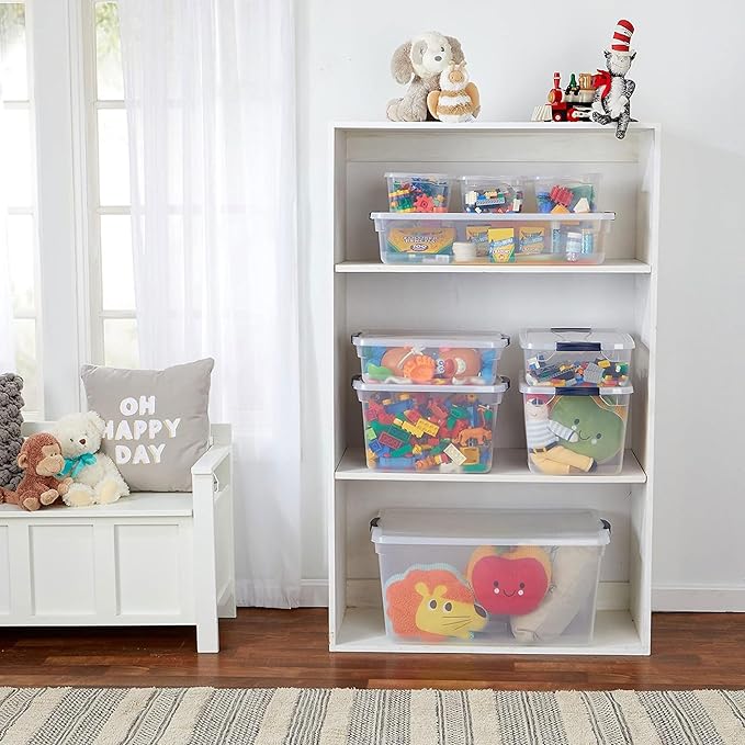 Rubbermaid Cleverstore Clear Dorm Variety 16-Pack, Made in USA, Stackable Large Clear Storage Bins with Lids, See-Through Pla