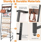 Metal Blanket Ladder with Basket, 5 Tier Rustic Blanket Rack with Hooks for Living Room, Bedroom, Farmhouse Decor – 5.2ft Wal
