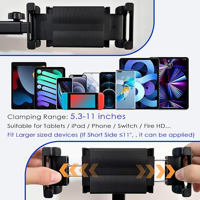 2026 Tablet Holder for Car Headrest 2 Pack [3 in 1 Sturdy Upgrade Extension Arm] 360° Rotating Adjustable for iPad/Phone Headrest Mount, for Most Tablets/Phones, Fit Larger Tablet - Black