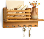 Rebee Vision Farmhouse Pine Wood Key Holder Wall Mount - Rustic Key Holder for Wall with Storage Shelf & 6 Hooks - Mail Holde