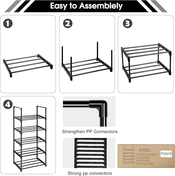 OYREL Shoe Rack, Sturdy Metal Shoes Rack Organizer,Narrow Shoes Stand Shelf 5 Tier Shoe Racks for Closets Small Space