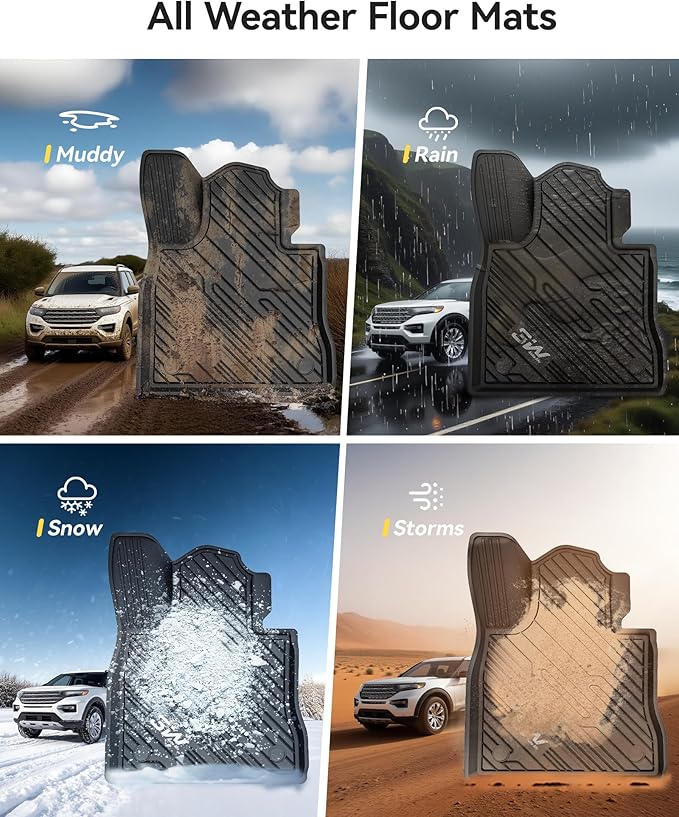 3W Floor Mats Custom Fit for 2020-2023 2024 2025 Ford Explorer 7 Passenger, All Weather TPE Full Set Car Accessories Floor Liner Including 3 Rows Car Mats (Includes Explorer Hybrid)