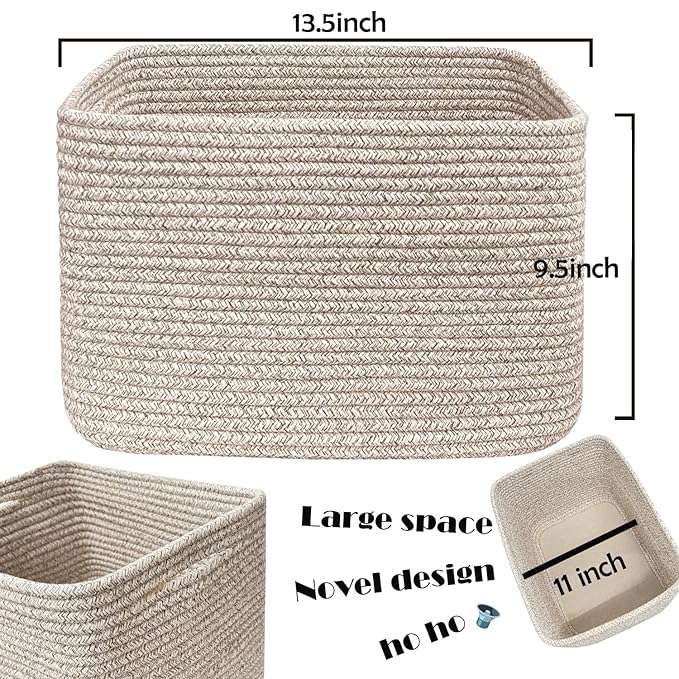 COMFY-HOMI 3Pack Small Woven Cotton Rope Basket for Organizing, Gift Baskets for Handles, Empty Gift Baskets, Medium Rope Bas