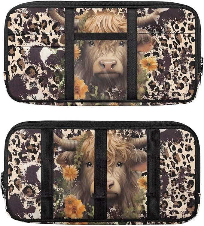 Cow Zippered Fancy Mobility Car Sun Visor Organizer with Picture Holder Glasses Storage Pouch with Adjustable Straps and Multi-Pocket Easy Installation Universal Fit for Most Cars SUV