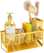 Cisily Lemon Yellow Sink Caddy Organzier with High Brush Holder, Sponge Holder for Sink, 304 Rustproof Stainless, Kitchen Cou