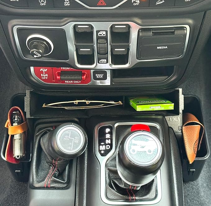 JVMA Center Console Organizer Gear Shift Tray for Jeep Gladiator Accessories and Jeep Wrangler JL JLU 2026 2025 2024-2018 Rubicon Sahara 4xe Storage Box Hook (US Patent) Interior