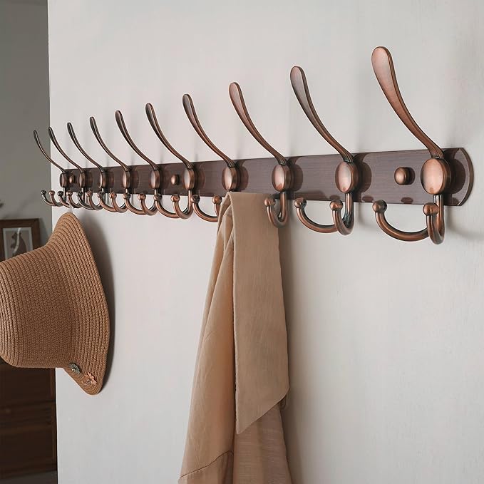 Dseap Coat Rack Wall Mount - 38” Long 10-Tri-Hooks Heavy Duty Coat Hanger Rail Wall Hooks for Hanging Coats Hats Clothing Clo