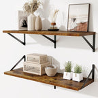 Floating Shelf for Wall,32" WX10 D Wood Floating Shelves with Sturdy Metal Bracket Set of 2,Wall Mounted Hanging Shelf for Ba