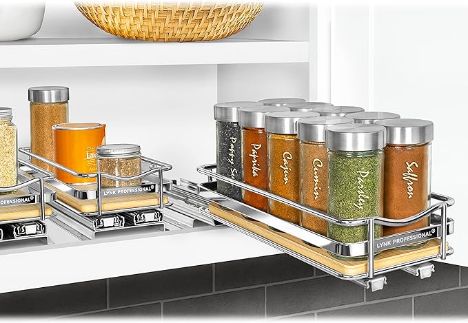 LYNK PROFESSIONAL® Élite™ Pull Out Spice Organization for Cabinets - 4-3/8 inch Wide – Spice Rack for Inside Cabinets – Wood/