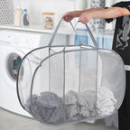Seiritex Mesh Popup Laundry Hamper 3 Compartment Sortable Horizontal Collapsible Laundry Basket for Clothes Laundry Room Bedr