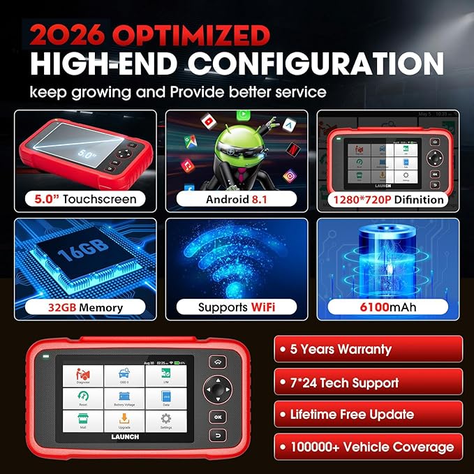 LAUNCH CRP129I V2.0 2026 OBD2 Scanner, ABS/SRS/at/ENG Car Diagnostic Tool, 12 Reset Services