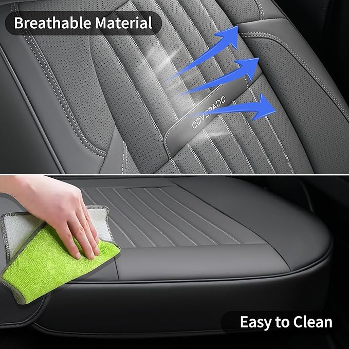Coverado Front Seat Covers, Car Seat Cover, Gray Seat Covers for Cars, 2PCS Car Seat Protector,Waterproof Faux Leather Car Se