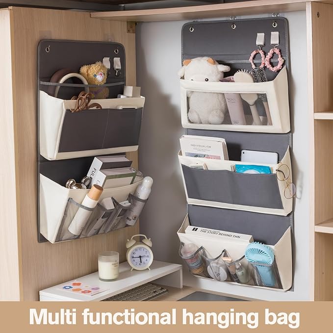 Over Door Storage Organizer, Multi-Pocket Hanging Organizer with Mesh Pockets, Wall Mount Storage Bags, Black and White (gray