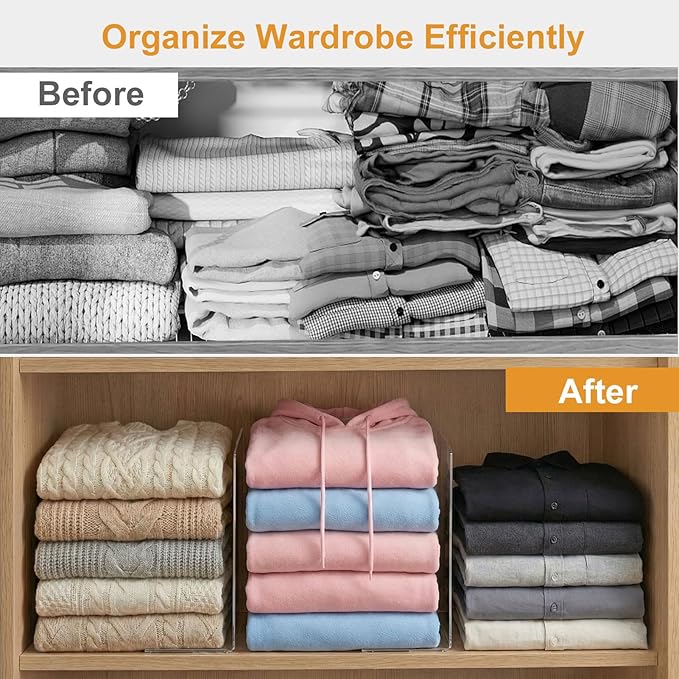 SortNStore Shelf Dividers for Closet Organization: 10" Tall x 12" Deep, Adhesive Separators Features Acrylic Material and Pro