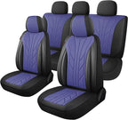 CAROMOP Luxury Faux Leather&Fabric Car Seat Covers Full Set with Breathable 3D Foam Back Support,Universal Comfortable Seat C