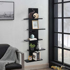 5 Tier Wall Shelf Unit-Black Floating Shelves for Home Decor, Modern Unique Asymmetric Design for Bedroom & Living Room Stora