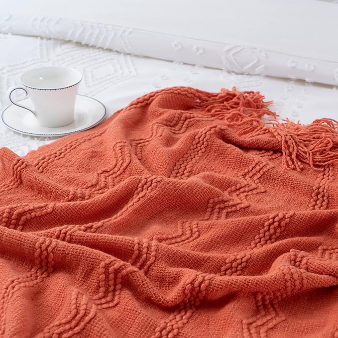 BATTILO HOME Orange Fall Throw Blanket for Couch Sofa, Knitted Decorative Blankets Throws Halloween Throw Blanket Fall Decora