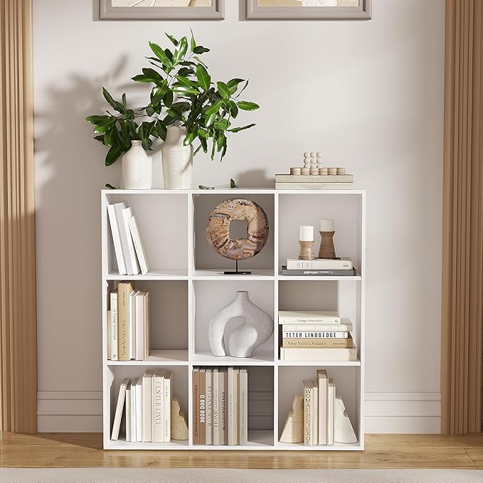 Cube Storage Organizer,Wood Organizer with Open Back,3 Tier Bookcase,Open Bookshelf for Home Office Living Room (White, 9-Cub
