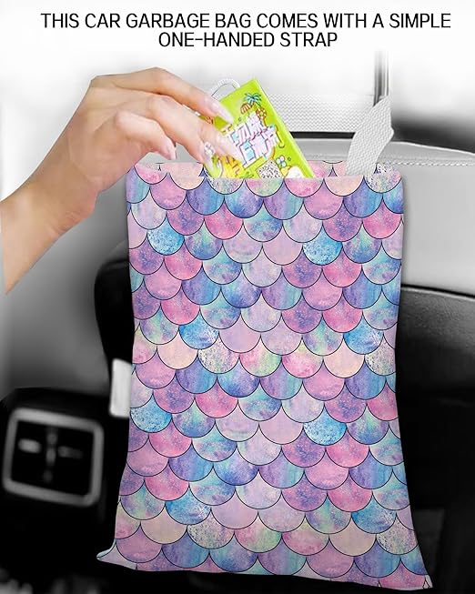 Car Trash Can, Durable Hanging Car Trash Garbage Bag, Cute Automotive Garbage Cans Organizer, Colorful Mermaid Fish Scales