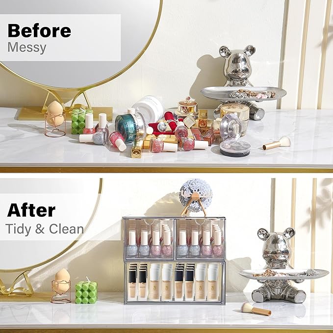 Prsildan Acrylic Drawer Makeup Organizer with 3 Drawers, Clear Stackable Storage for Baby Bottles, Craft, Jewelry & Hair Acce