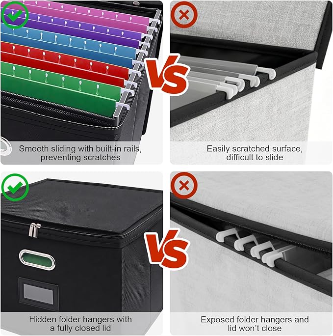 8 Pack File Organizer Boxes with Lids, Collapsible Document Storage Bin with Mesh Pockets & Zipper, Fits Letter/Legal Size Fo